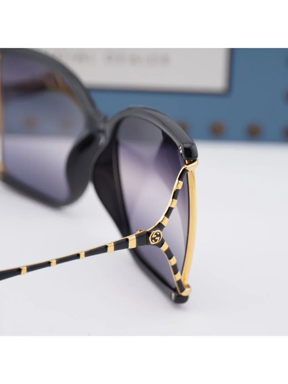 Gucci GG0592SK 001 Butterfly Sunglasses - Black / Grey